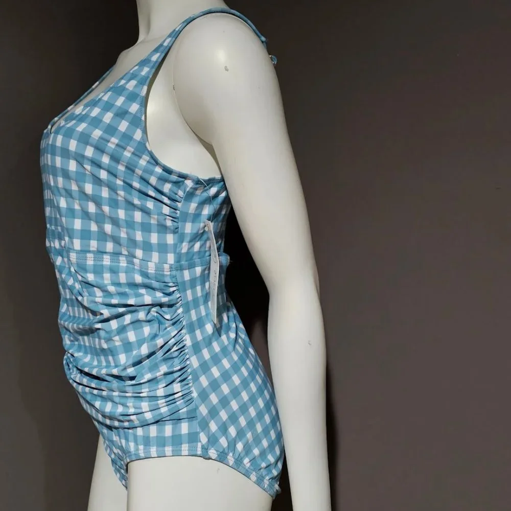 Anne Cole Plus Size Checked Shirred One-Piece Swimsuit